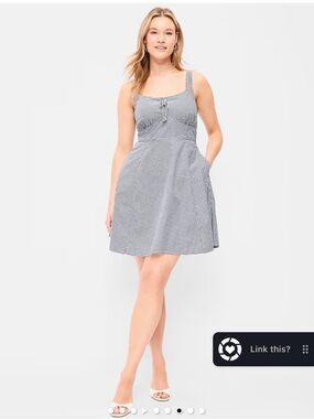 Old Navy Gingham Navy Blue Cotton Fit & Flare Cami Mini Dress
